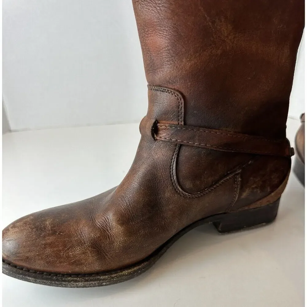 FRYE Lindsay Plate Distressed Leather Tall Riding Boots 76975 Brown Size 7 B - Picture 16 of 16